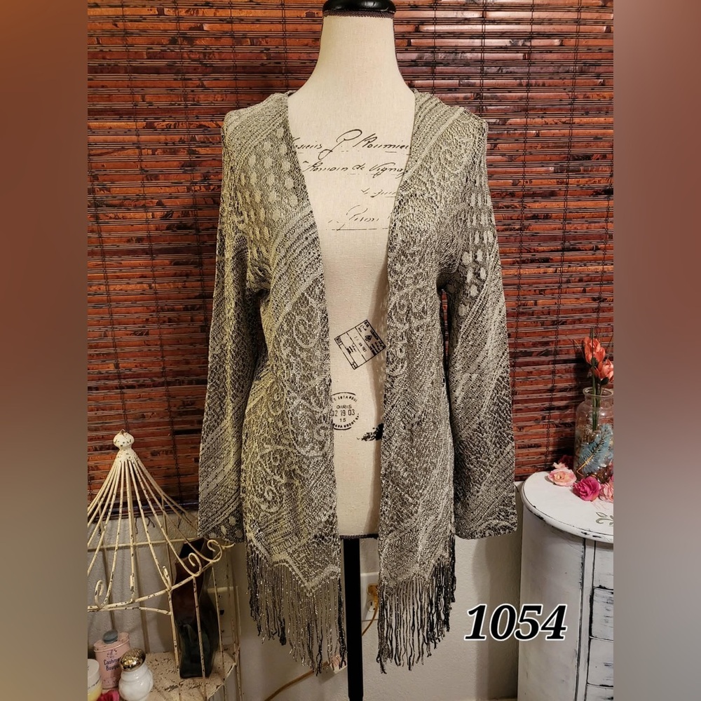 Sharade Nites cardigan with fringe.